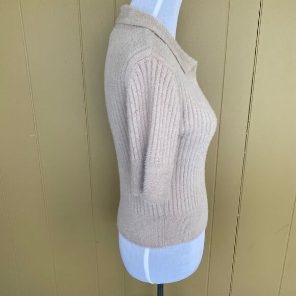 Bailey 44 women S elbow sleeve v-cut collar ribbed sweater tan brand new - Picture 3 of 8